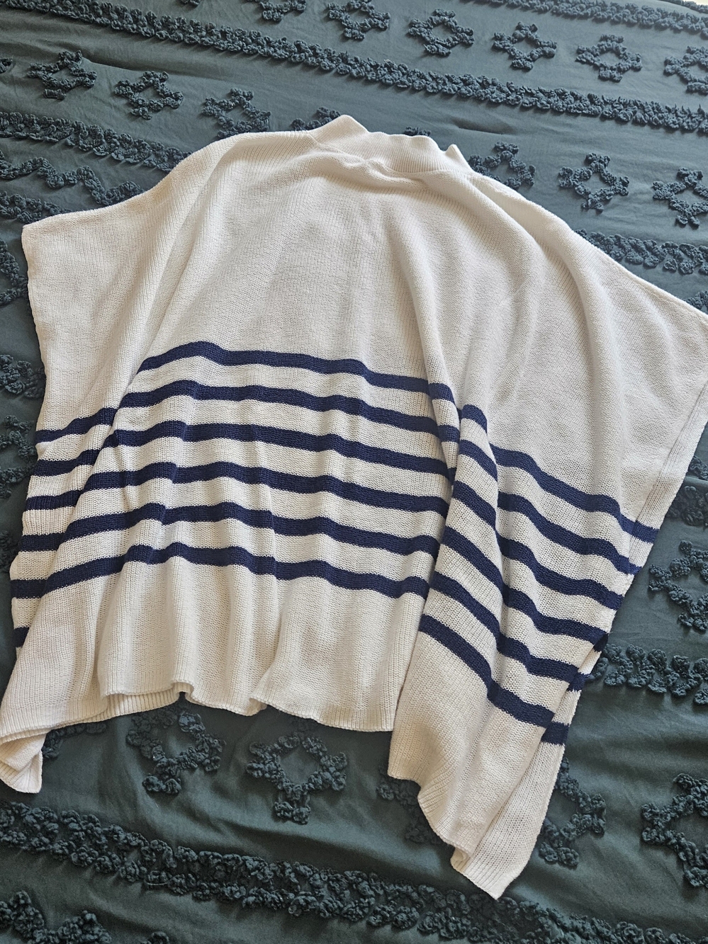 J. Crew Cream Sweater Poncho with Navy Stripes